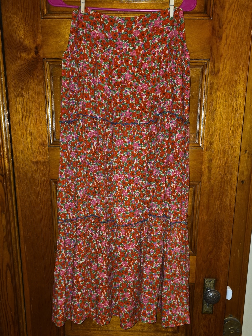 Natural Life Pink Floral Tiered Maxi Dress in Red